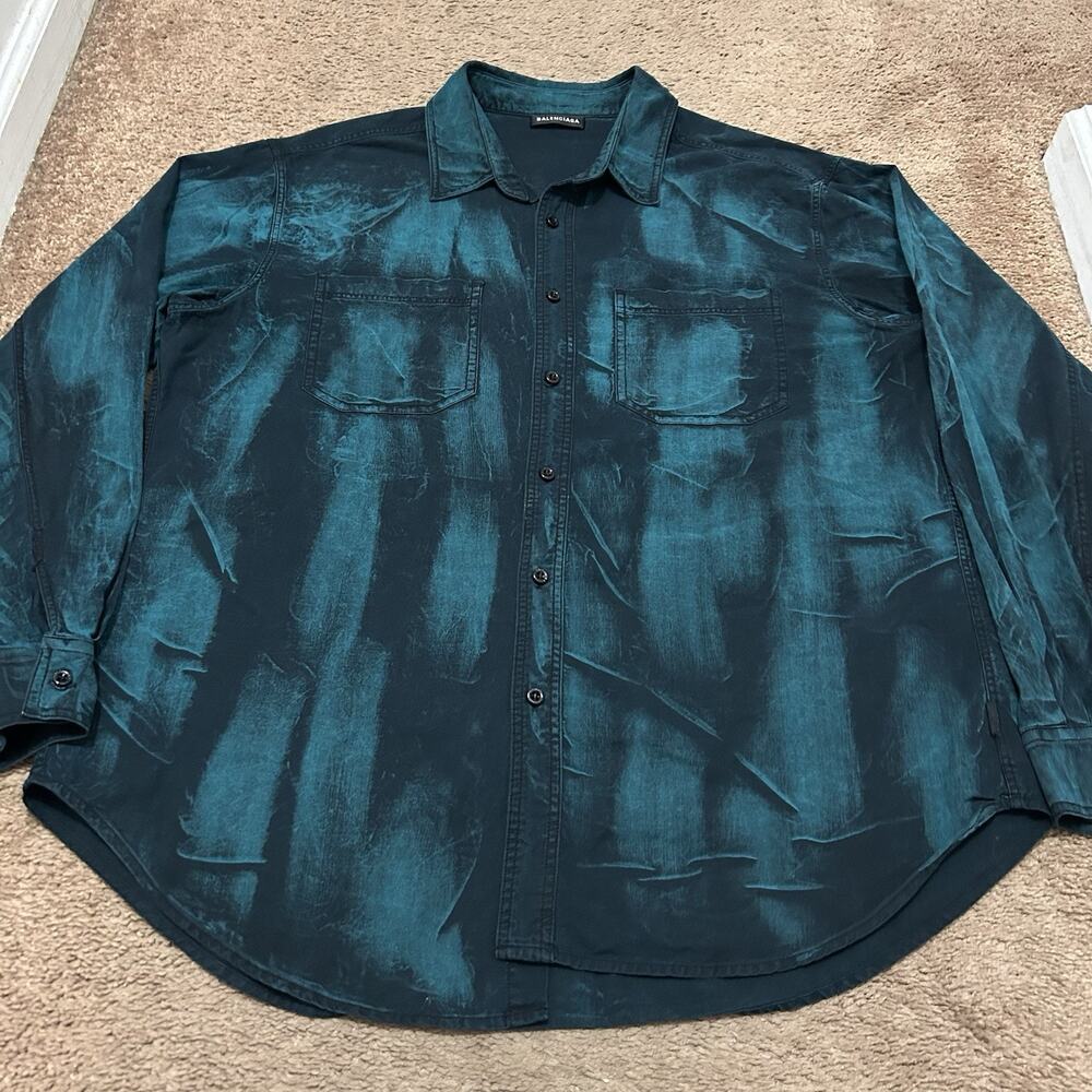 Balenciaga Men’s Acid Wash Tie Dye Button Up Long Sleeve Size 38